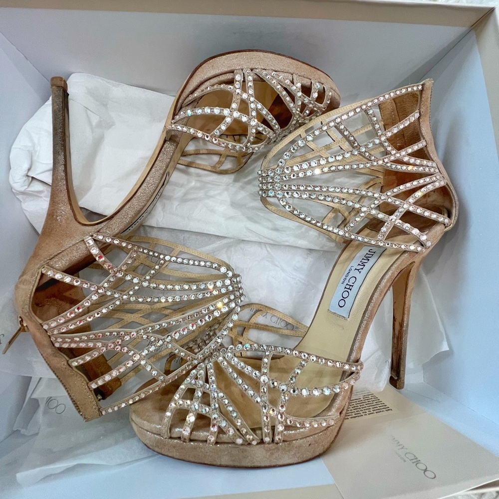 Jimmy choo shimmer suede w/hotfix size 39.5 wedding, formal night or date shoes